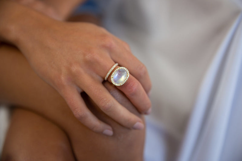 Moonstone and Diamond Cup Ring