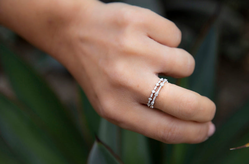 Dainty Princess and Round Diamond Ring
