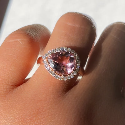 Pear Cut Pink Tourmaline Diamond Halo Ring