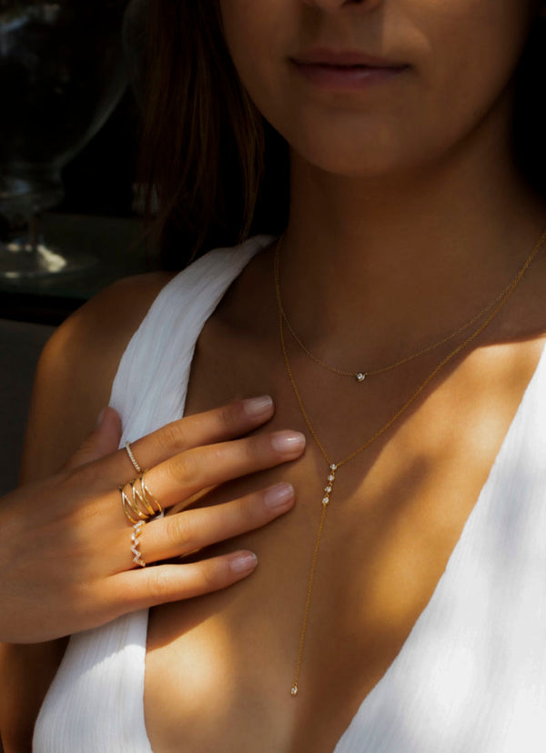 Five Diamond Lariat Necklace 14k Gold