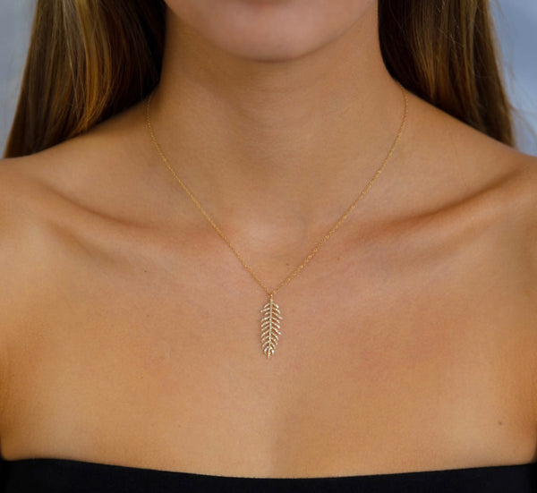 Leaf of Diamonds Pendant 14k gold