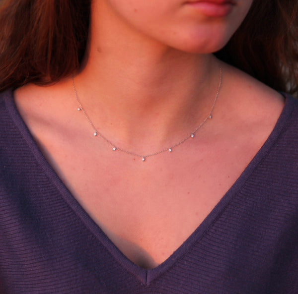 Round Drop Diamond Station Necklace