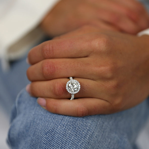 Halo Diamond Ring with French Pave