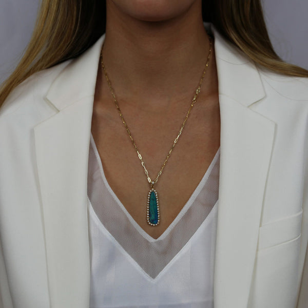 Blue Opal with Diamonds on 14k Gold Chain