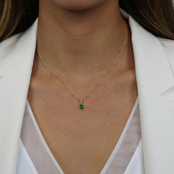 Pear Emerald Charm with 14k Gold Chain