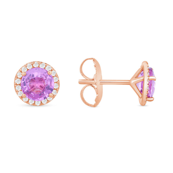 Pink Sapphire Halo Diamond Earrings