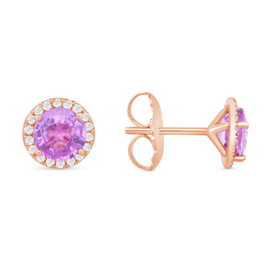 Pink Sapphire Halo Earrings