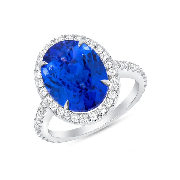 5 carat Tanzanite with Diamonds on 14k White Gold Ring