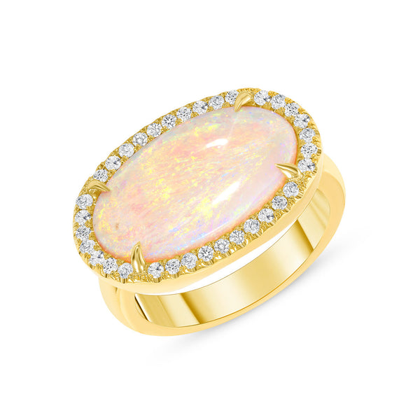 Opal Cup Ring with Diamonds Surrounding on 18k Gold