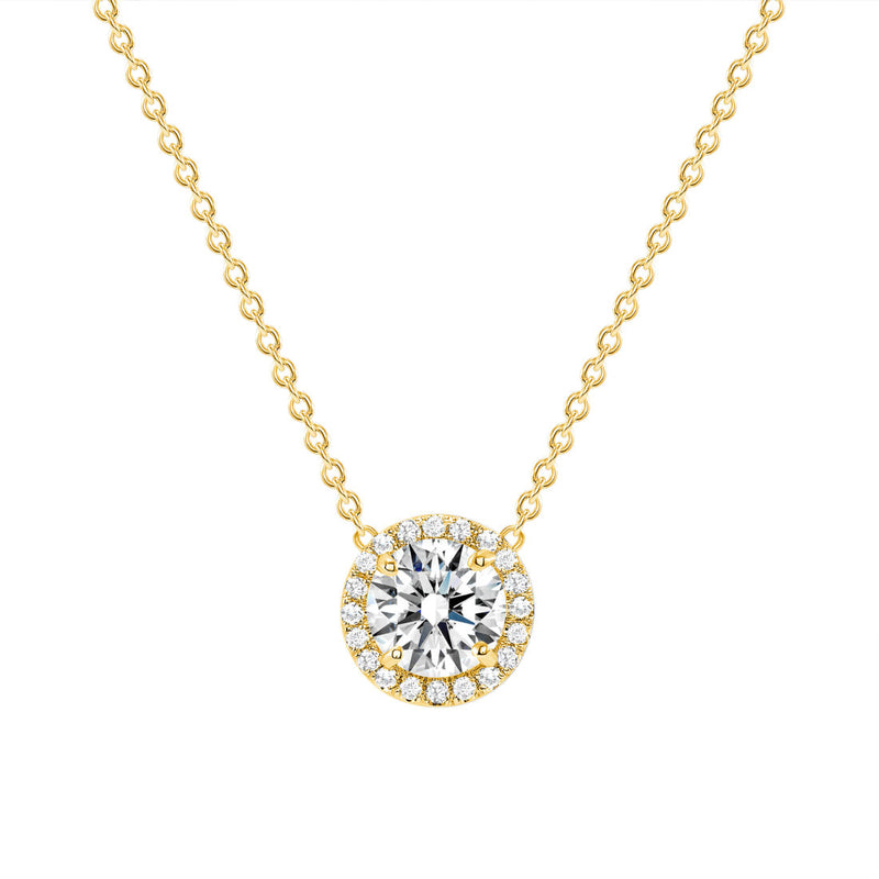 1.12 carat tw Handcrafted Pave Halo Diamond Pendant Necklace 14k Gold