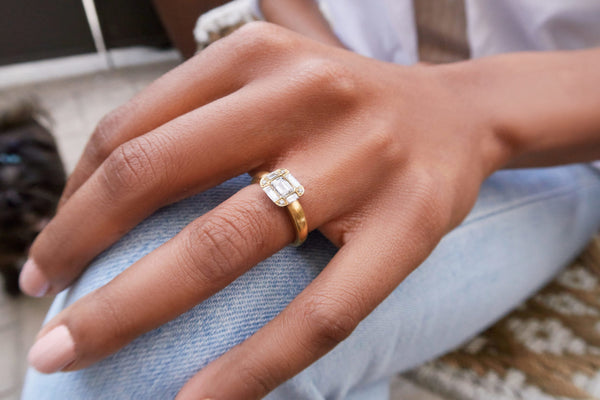Illusion Diamond Ring on 18k matte gold