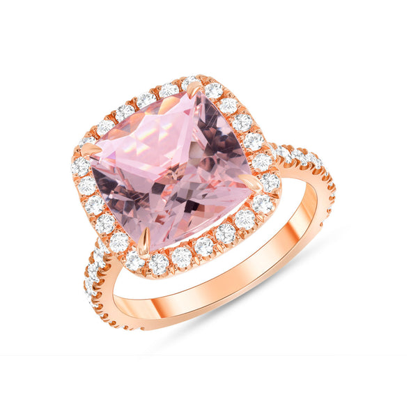 4 carat Morganite with Diamonds on 14k Rose Gold Ring