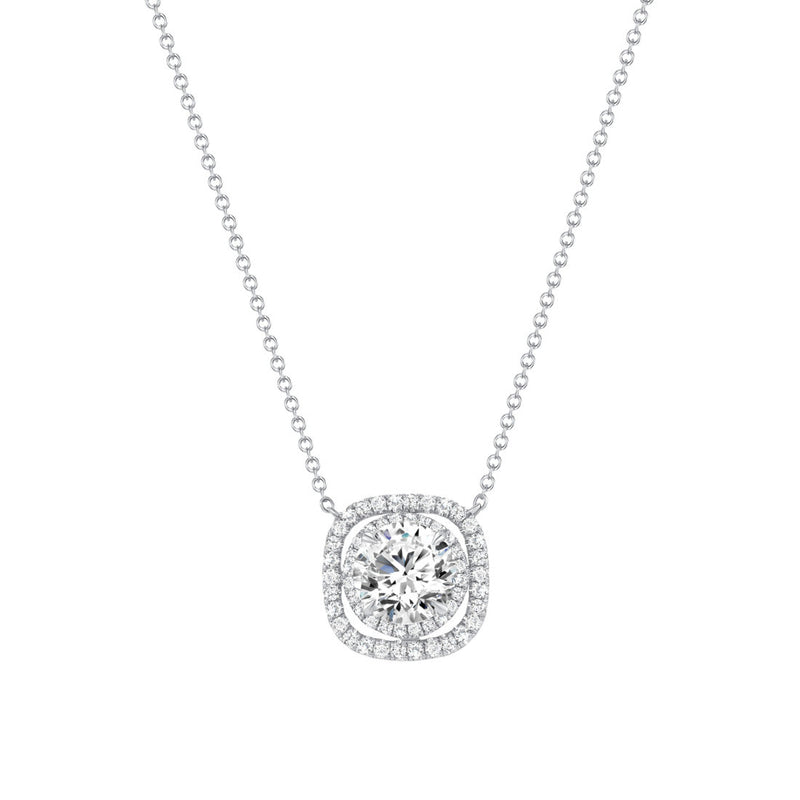 Double Pave Halo Diamond Pendant Necklace