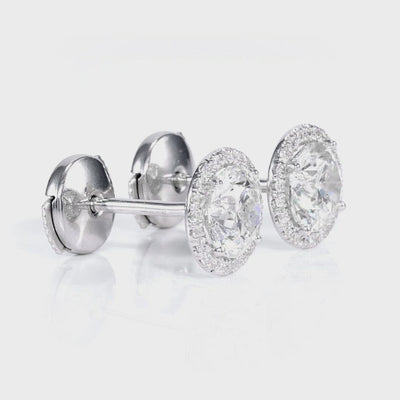 Diamond Stud 2.20 carats total weight Pave Halo Martini 14k White Gold