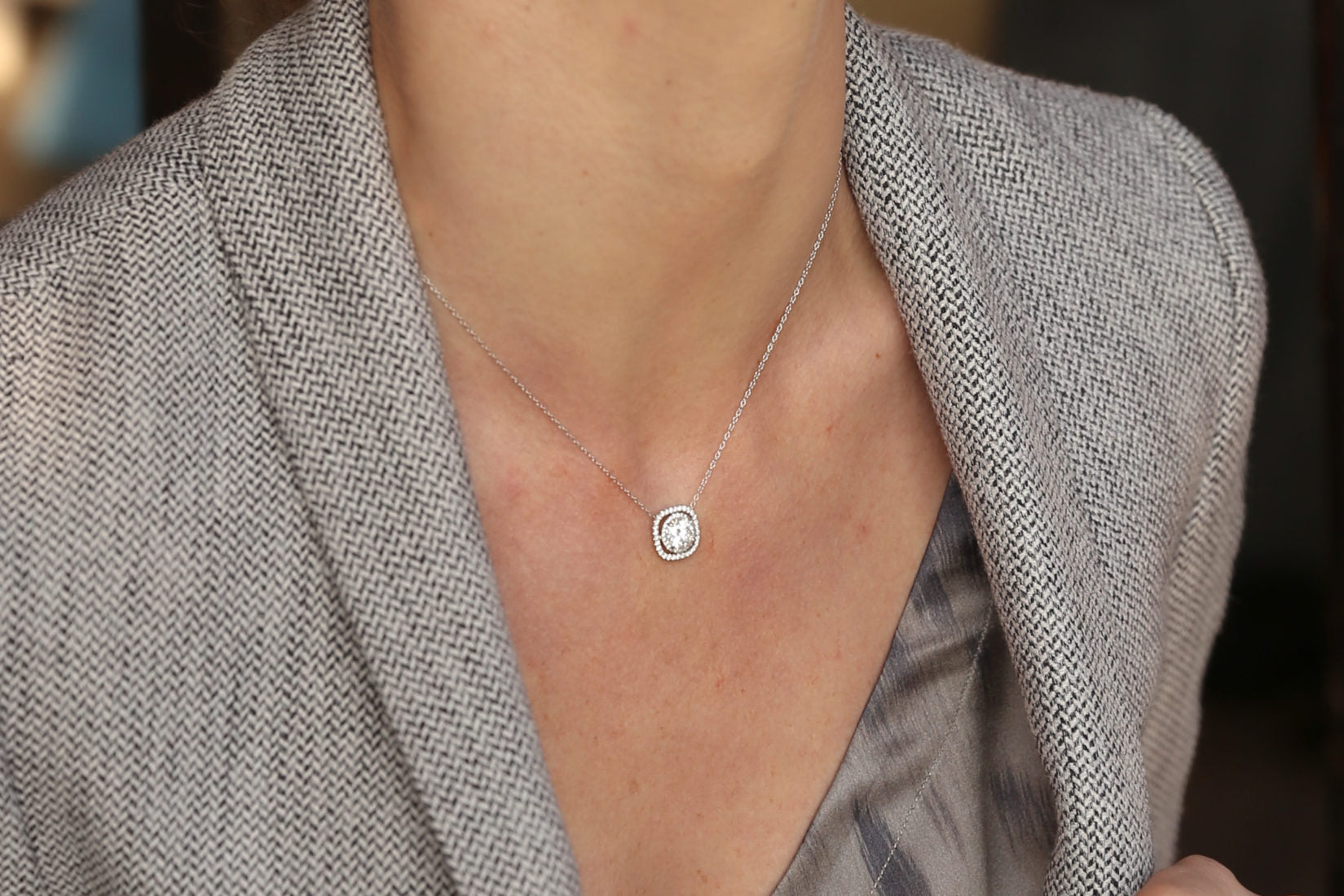 Forevermak Pear-Shaped Diamond Halo Pendant - Underwoods Jewelers