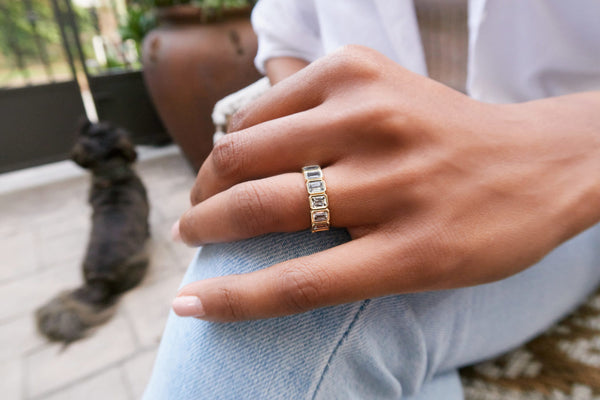 4.5 Carats 18k Gold Emerald Eternity Diamond Ring