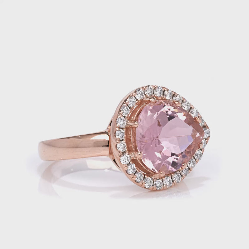 Pear Cut Pink Tourmaline Diamond Halo Ring