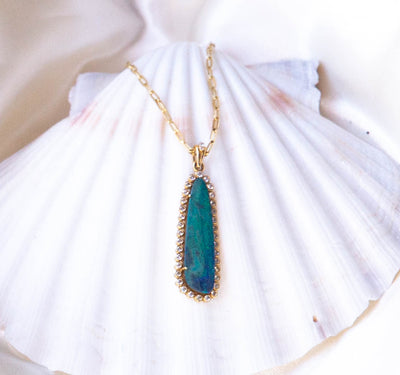 Blue Opal with Diamonds on 14k Gold Chain