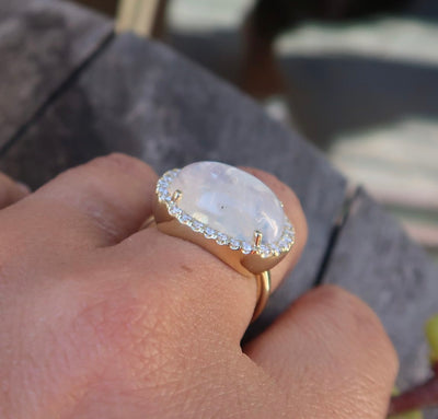 Moonstone and Diamond Cup Ring