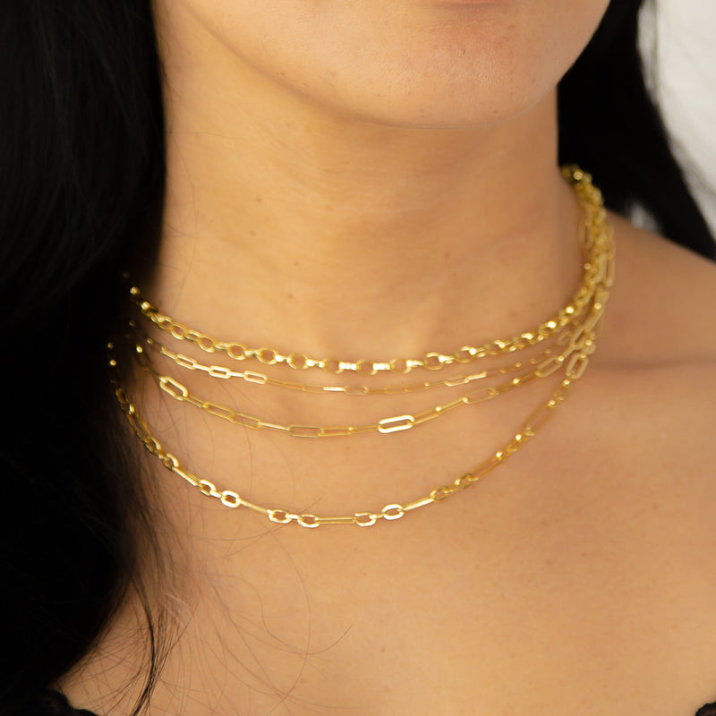 14K Yellow Gold Paperclip Necklace, 4.5mm Paper Clip Chain Necklace,  Layering Necklace, Link Chain in 14K Gold, Chunky Gold Chain