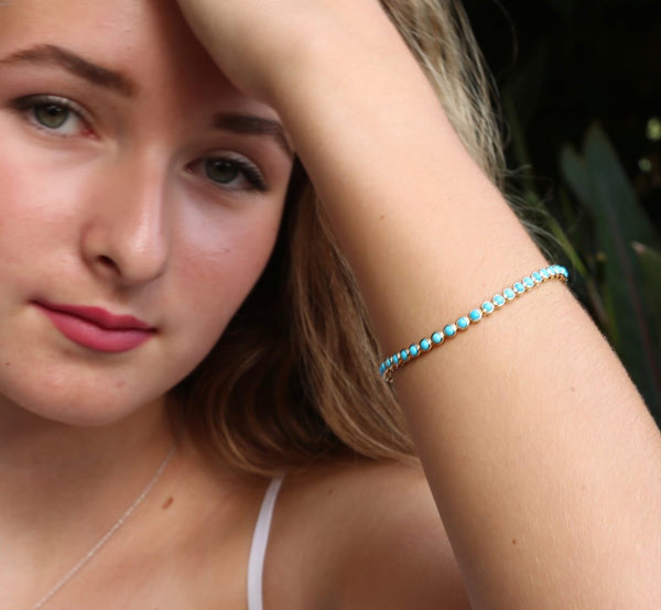 Turquoise bracelet 14k Gold Bezel Set